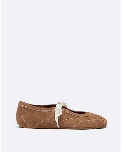 Stradivarius White Sports Leather Ballet Flats