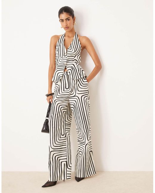 Mango White Co-ord Scribble Print Linen Mix Wide Leg Trouser