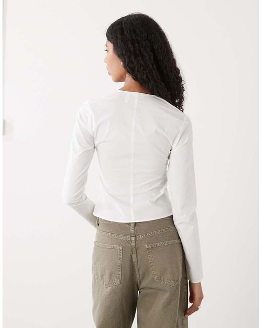 Weekday White Long Sleeve Zip Blouse With Gathered Detail