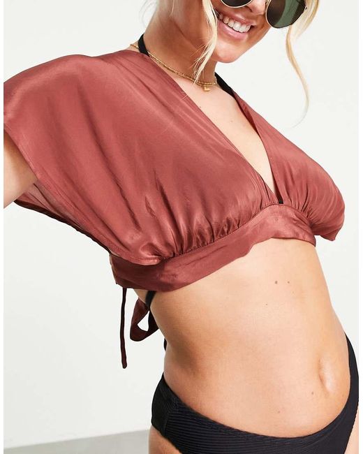 ASOS Brown Plunge Beach Top