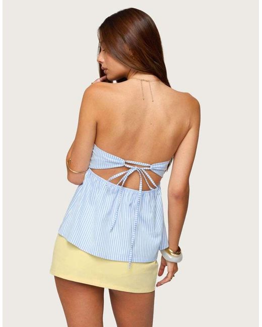 Edikted Blue Maddie Strapless Striped Babydoll Top