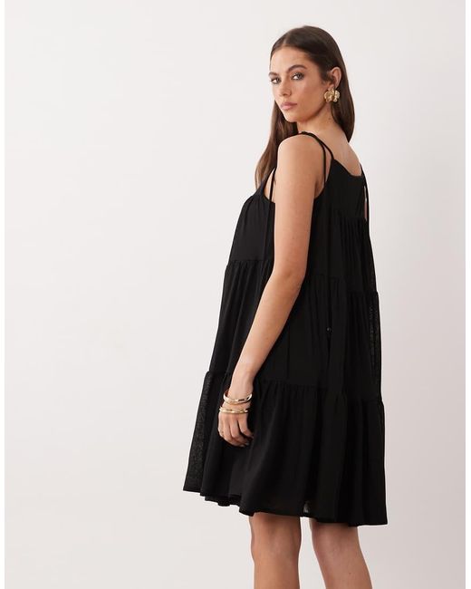 Gina Tricot Black Flowy Strap Detail Mini Dress