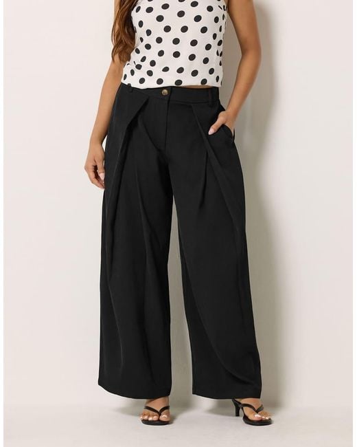 PixieGirl Black Petite Pleated Wide Leg Trousers