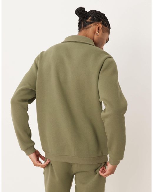 ASOS Green Relaxed Polo Sweatshirt With Ribbed Collar for men
