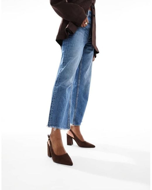 SEQWL Wide Fit Blue Hogan Slingback Block Heeled Shoes