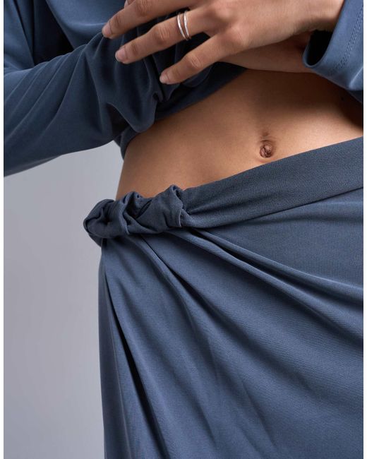 TOPSHOP Blue Cupro Twist Detail Maxi Skirt