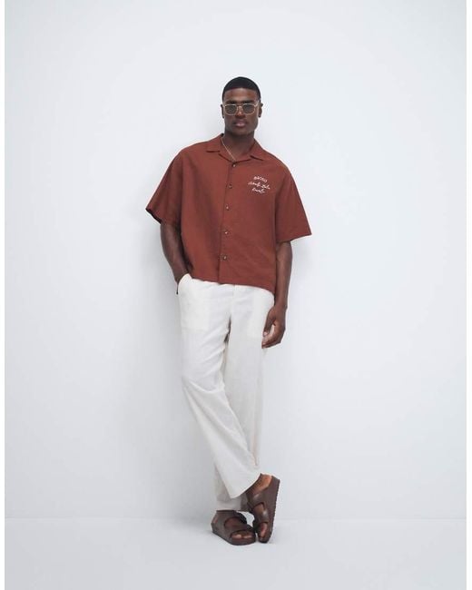 ASOS Oversized Overhemd Van Linnenmix Met Reverskraag En Borduursel Op De Rug En Borst in het Red voor heren