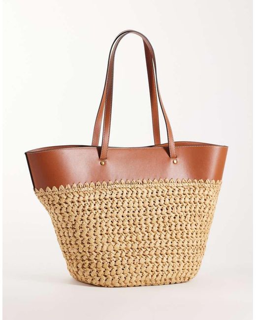 Mango Brown Large Woven Shoulder Bag