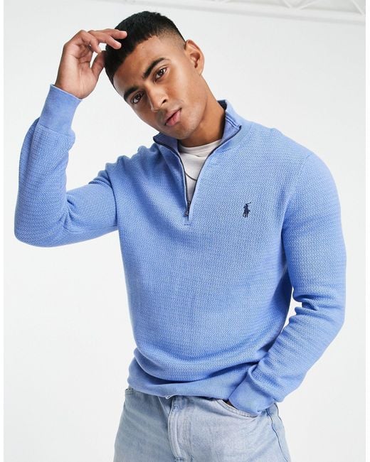 Polo Ralph Lauren Icon Logo Heavyweight Cotton Knit Half Zip Jumper in Blue  for Men | Lyst Canada