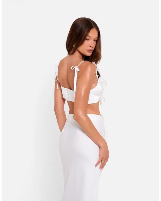 Public Desire Blue Bridal Satin Maxi Skirt With Floral Applique