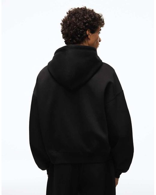Bershka Black Boxy Zip-up Hoodie for men