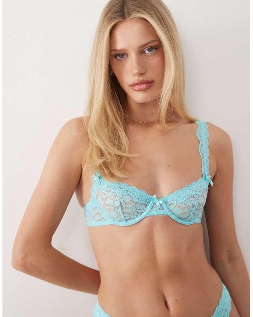 ASOS Hazel Kanten Bh Met Beugel En Kanten Rand in het Blue