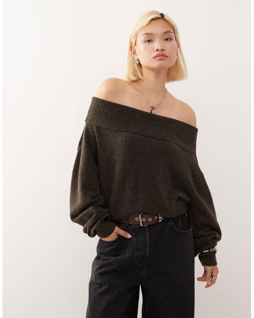 Weekday Black Slouchy Off Shoulder Bardot Jumper