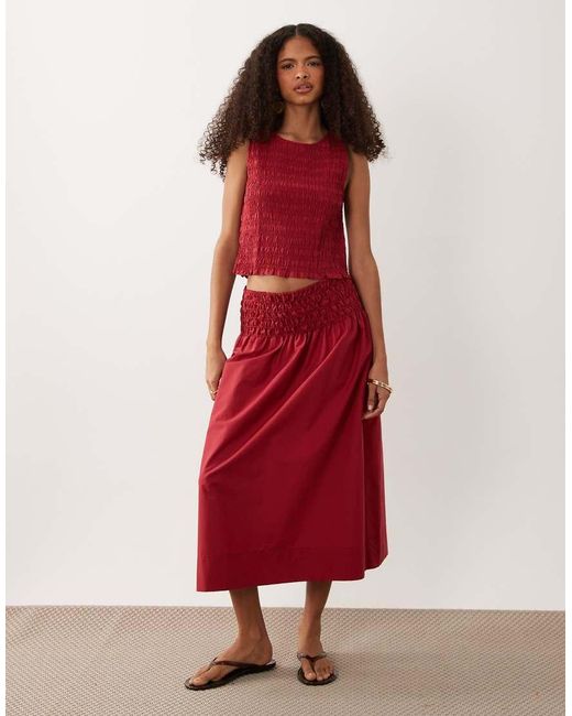Mango Red Siros Crinkle Sleevess Top Co-Ord