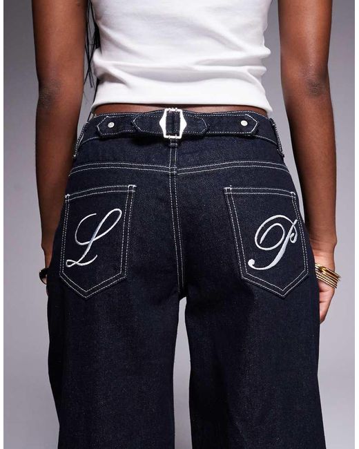 Liquor N Poker Blue Cinch Midrise Turn-up baggy Denim Jeans With Contrast Stitching