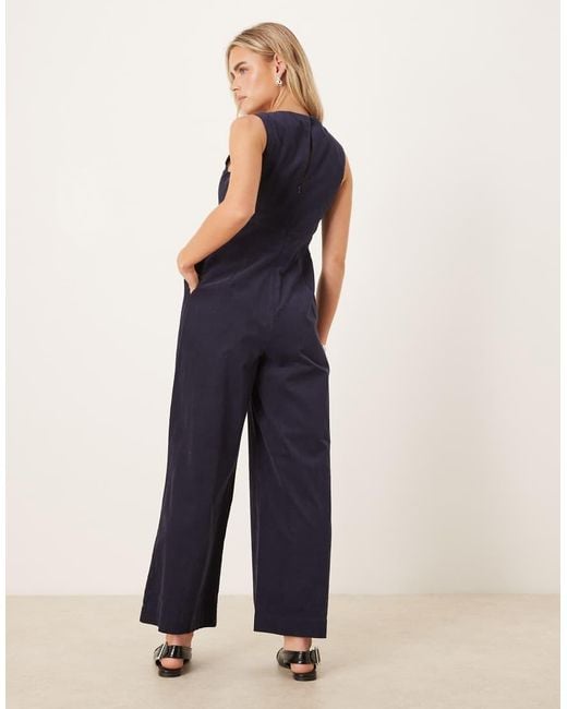Nobody's Child Petite Blue Arizona Cord Pure Cotton V Neck Sleeveless Jumpsuit