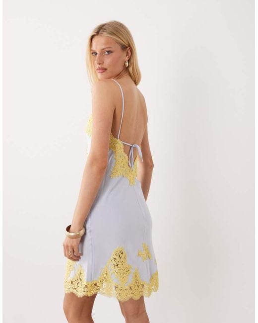 Mango Blue Capsule Satin And Lace Mix Knee Length Dress