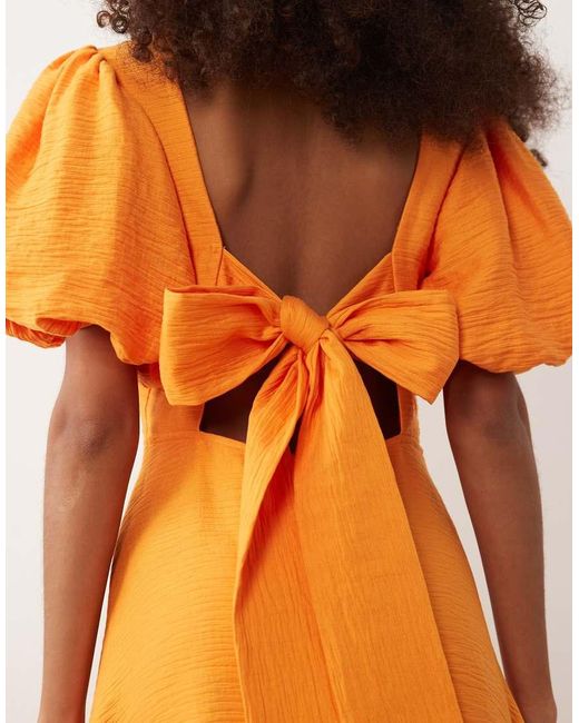 Nobody's Child Orange Occasion Zola Puff Sleeve Midaxi Dress