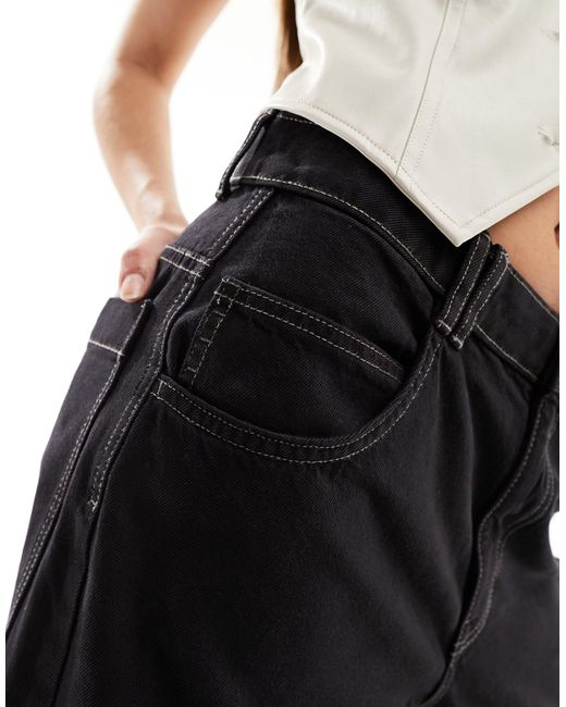Pantalon baggy ample style charpentier - délavé Bershka en coloris Black