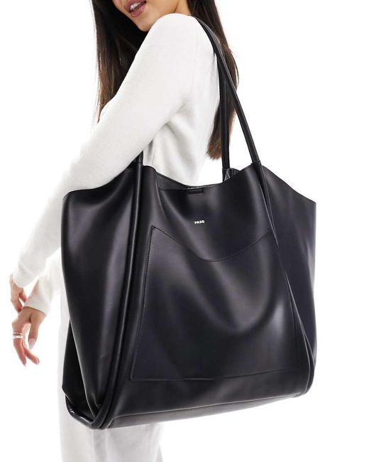 PASQ Black Oversized Slouch Tote Bag With Removable Pouch