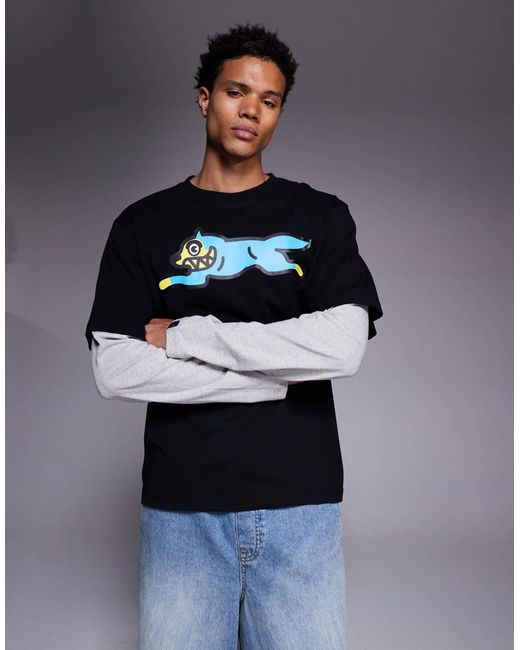 ICECREAM Black Running Dog Layered T-shirt for men