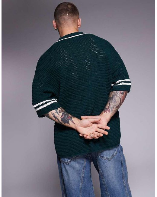 Camiseta Verde Bosque Extragrande De Estilo Béisbol De Punto De The Couture Club de hombre de color Blue