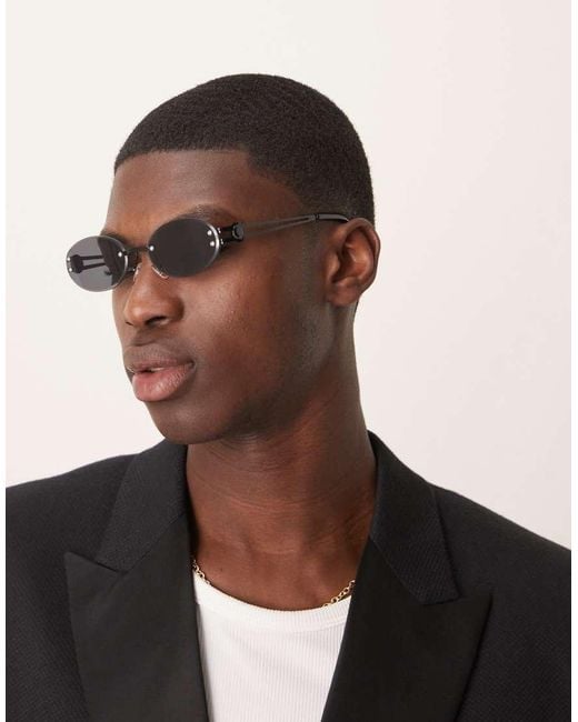 ASOS Brown Oval Rimless Sunglasses With Smoke Lens And Metal Black Frame for men