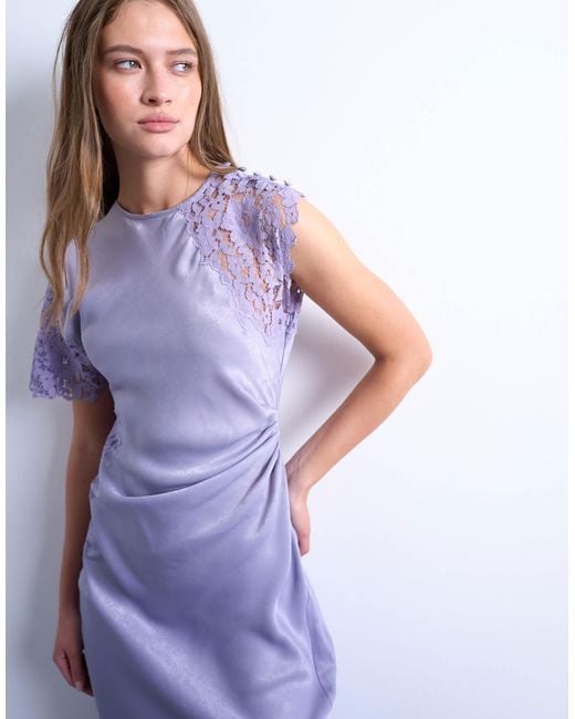 Robe mi-longue avec empiècements en dentelle et mancherons - lilas foncé TOPSHOP en coloris Purple