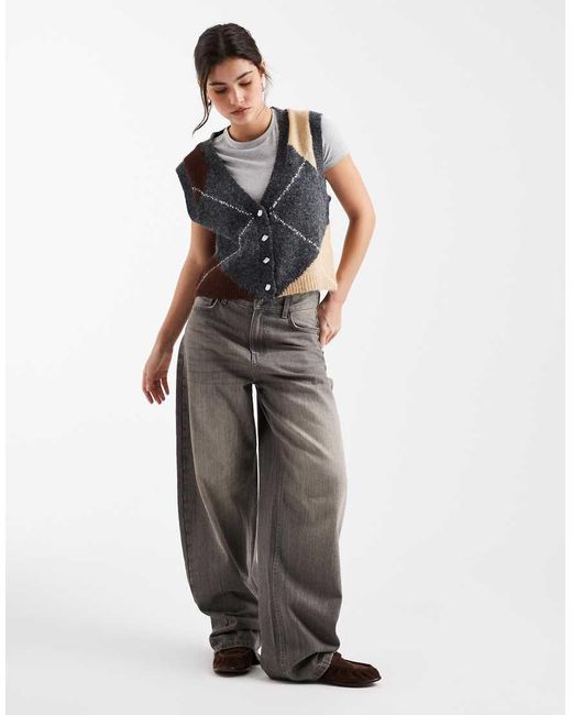 Object Gray V Neck Button Front Knitted Vest
