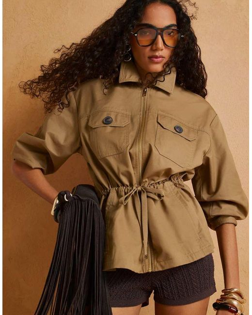 River Island Brown Drawstring Waist Shacket