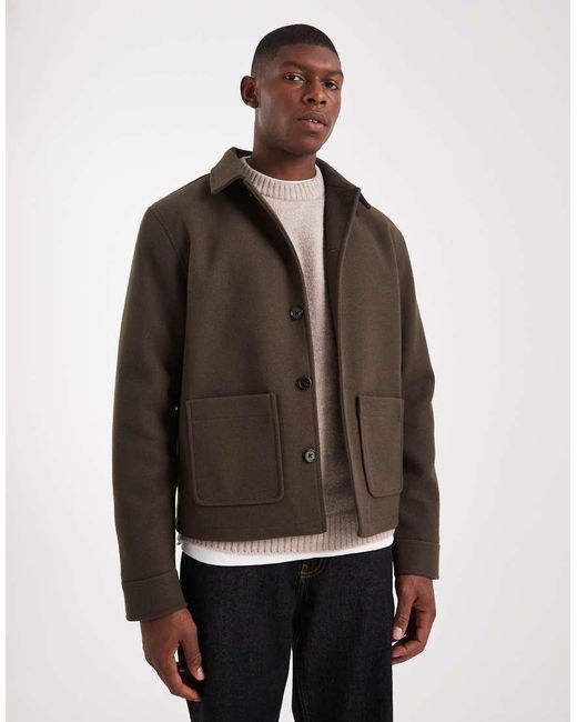 ASOS Brown Wool Look Harrington Jacket for men