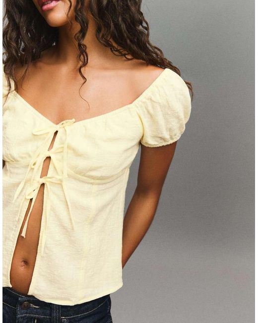 Bershka Yellow Rustic Blouse With Ties