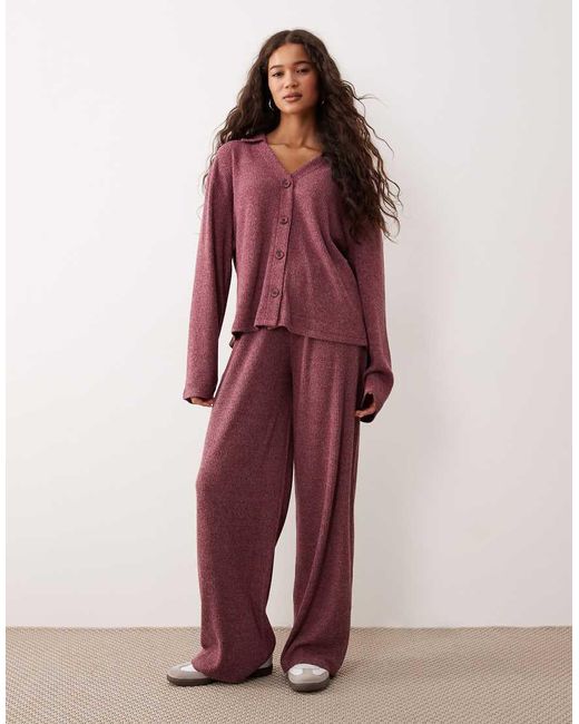 ASOS Red Supersoft Brushed Rib Wide Leg Trouser Co-ord