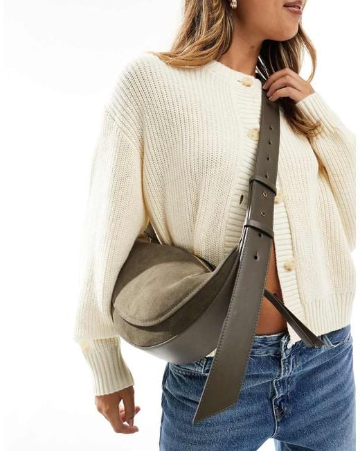 & Other Stories Natural Suede Half Moon Cross Body Bag