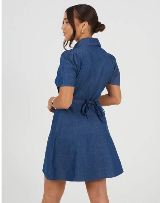 Brave Soul Blue Chambray Short Sleeve Collared Mini Dress