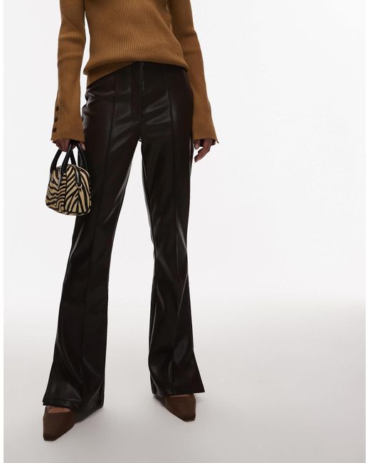 ASOS Natural Leather Look Slim Flare Trouser With Pintuck
