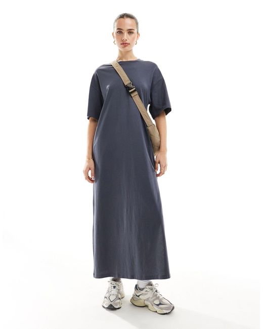 Vestito t-shirt oversize al polpaccio antracite di ASOS in Blue