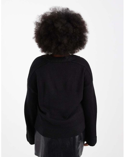 Brave Soul Black Brave Soul Curve Knitted Jumper With Polo Neck And Wide Sleeve