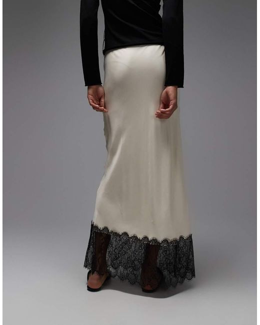 ASOS Gray Satin Lace Trim Bias Midi Skirt