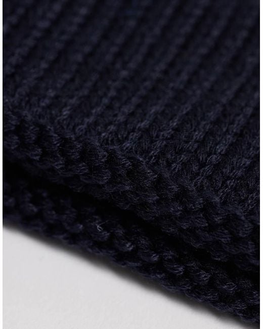 ASOS Blue Knitted Ribbed Mini Fisherman Beanie for men