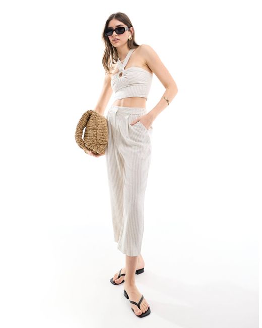 Miss Selfridge Natural Linen Stripe Pull On Tapered Trouser