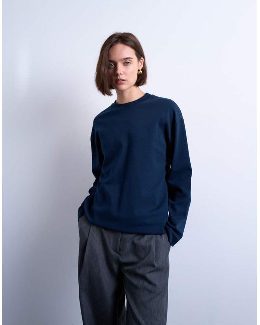 TOPSHOP Premium Skater T-Shirt Met Interlocknaden En Lange Mouwen in het Blue