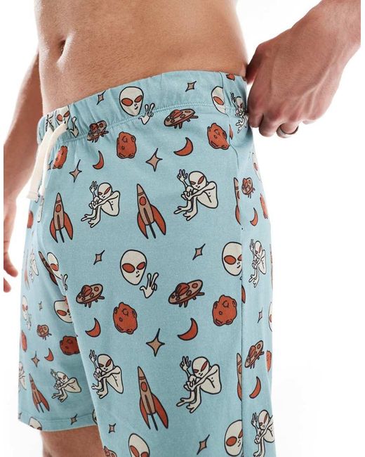 ASOS Loungeshort Met Trekkoord En Grafische Alienprint in het Blue voor heren