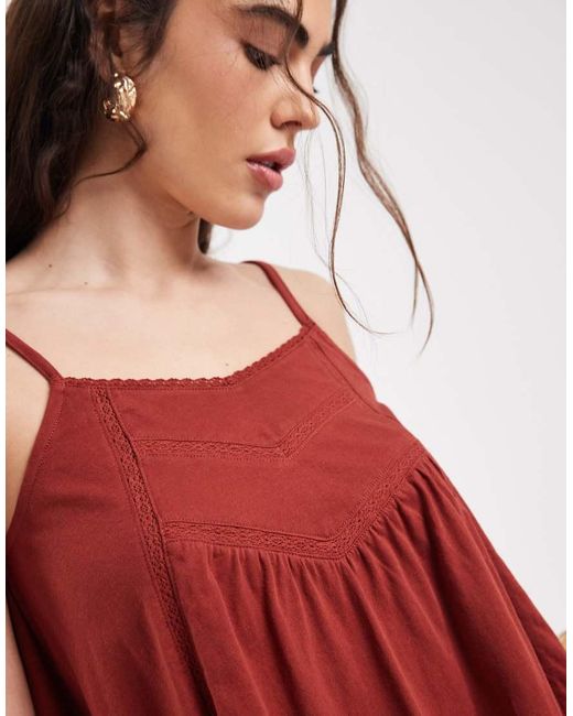 New Look Red V Neck Trim Detail Cami