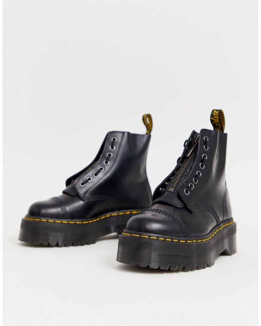 dr martens sinclair flatform zip leather boots in tumbled black