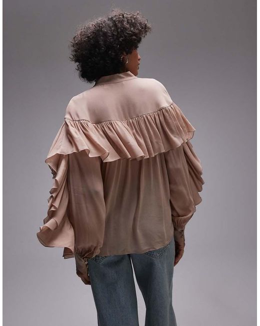 Blusa Trasparente Con Dettaglio Stile Sciarpa Allacciato Al Collo E Volant di & Other Stories in Gray