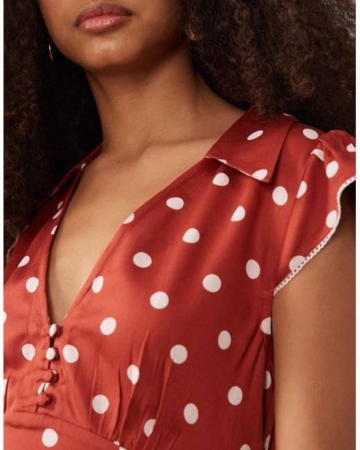 Nobody's Child Red Norma V-neck Flutter Cap Sleeve Midi Dress