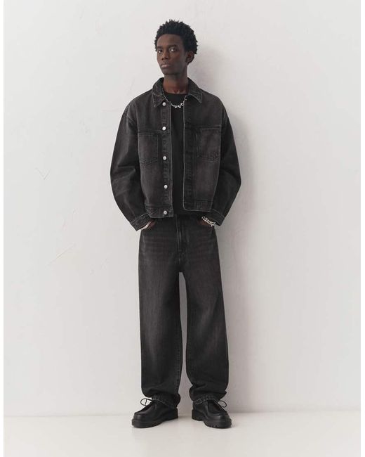 Pull&Bear Black Baggy Jeans for men
