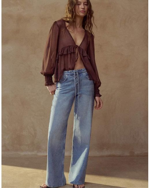 Pull&Bear Brown Ruffled Blouse