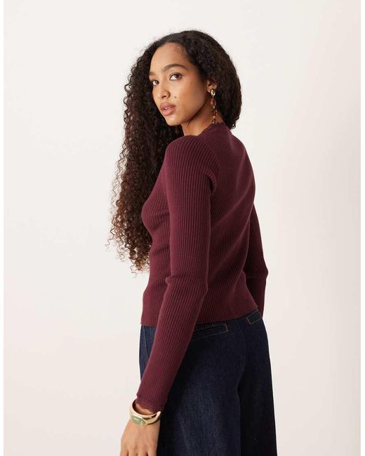 Abercrombie & Fitch Blue Ribbed Cardigan With Lace Trim